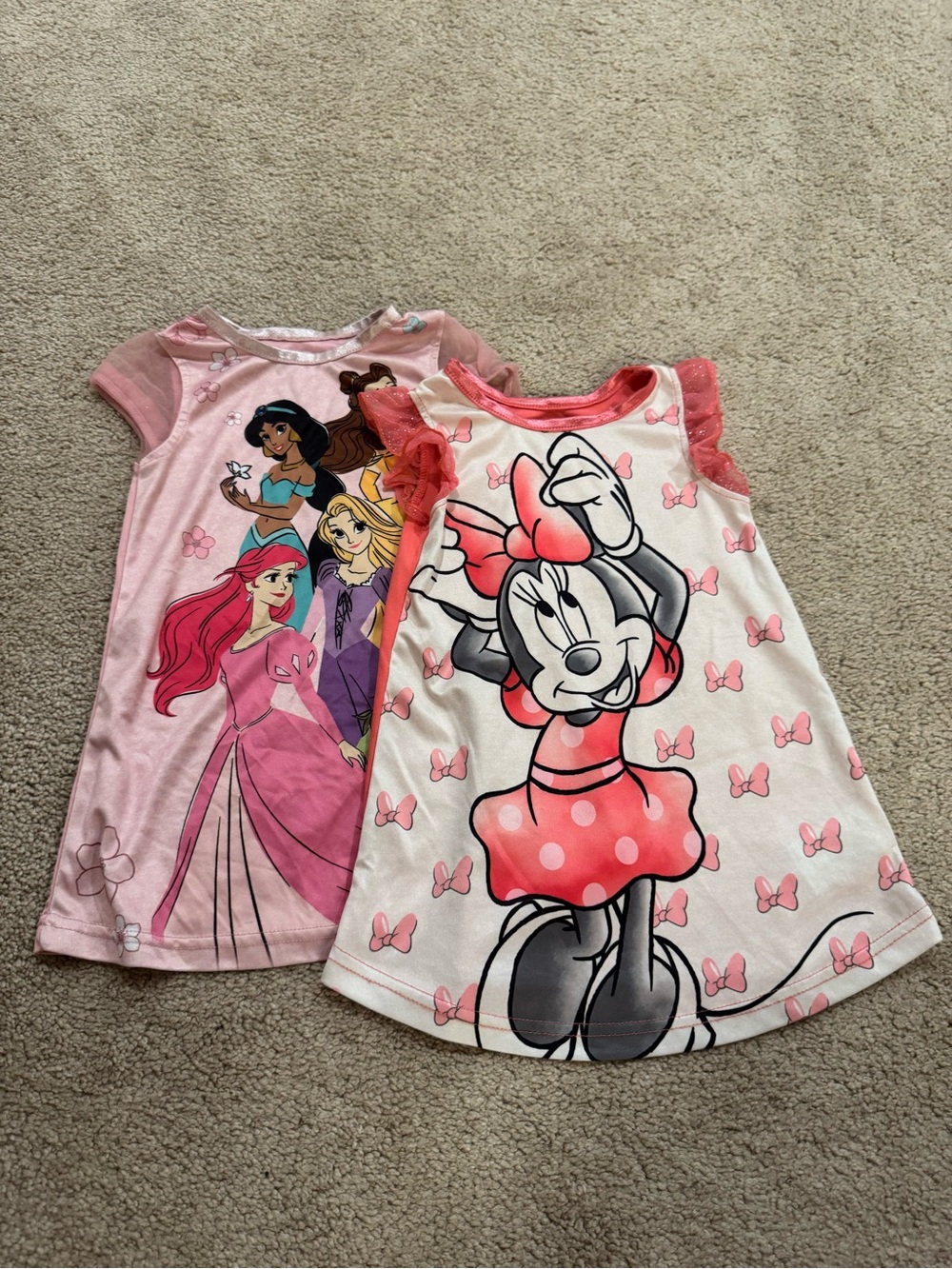 Disney Minnie Mouse & Princesses Pink Sleeveless Kids Nightgowns Size 2T
